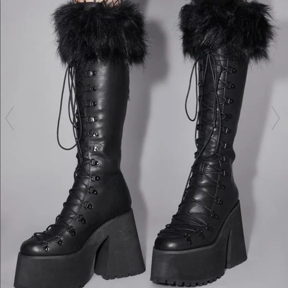 GOD FORSAKEN KNEE HIGH BOOTS dolls kill Widow platform boots